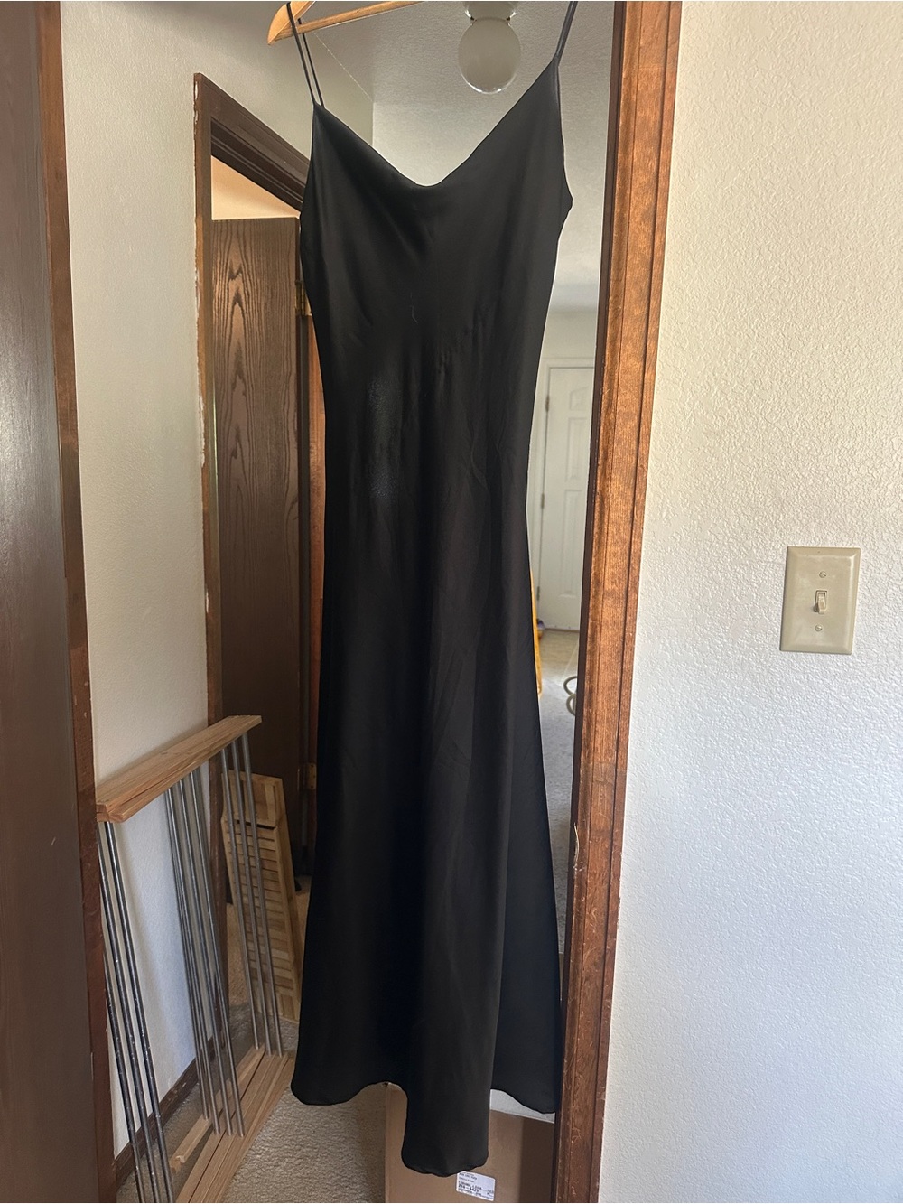 Black Satin Slip Maxi Dress - Elegant Women's Evening Dress - Picture 2 of 2